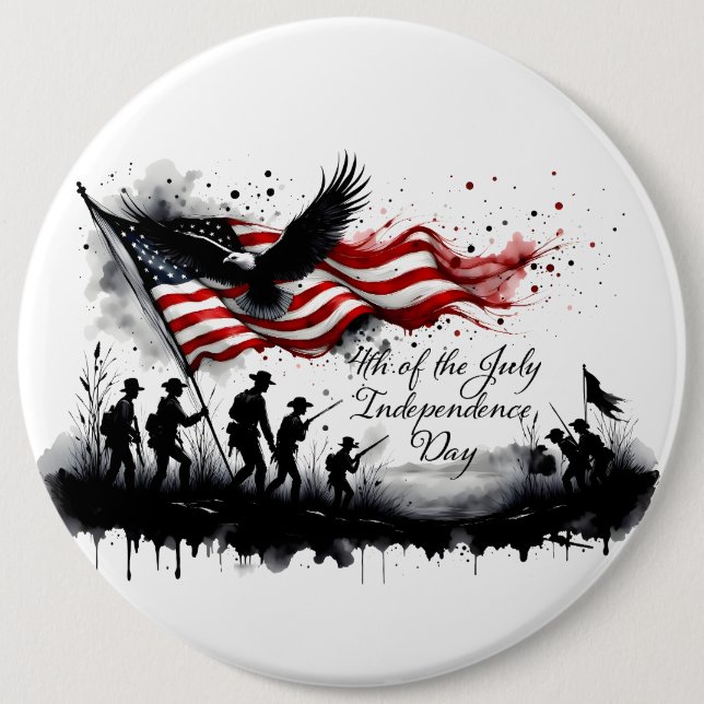 4th of July Patriotic Art with Flag & Soldiers 6 Cm Round Badge (Front)