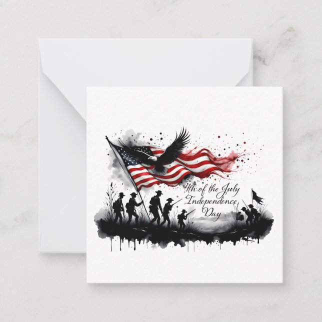 4th of July Patriotic Art with Flag & Soldiers Card (Front)