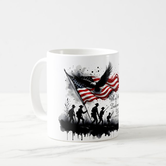 4th of July Patriotic Art with Flag & Soldiers Coffee Mug (Front Left)