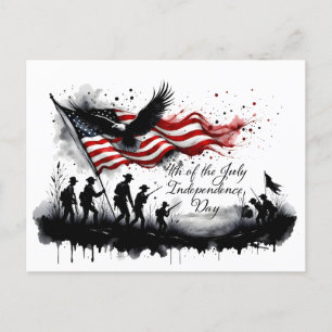 4th of July Patriotic Art with Flag & Soldiers Holiday Postcard