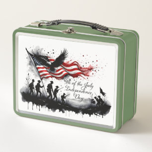 4th of July Patriotic Art with Flag & Soldiers Metal Lunch Box