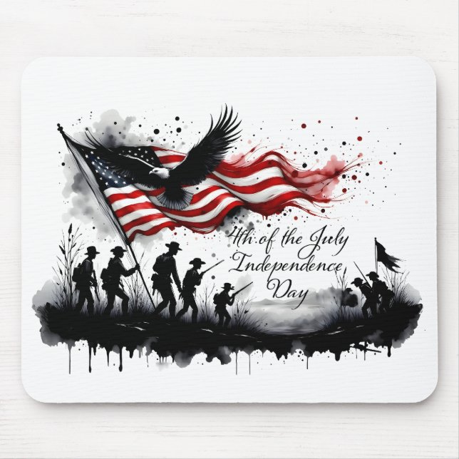 4th of July Patriotic Art with Flag & Soldiers Mouse Mat (Front)