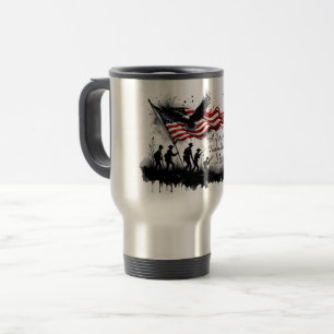 4th of July Patriotic Art with Flag & Soldiers Travel Mug