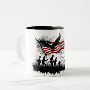 4th of July Patriotic Art with Flag & Soldiers Two-Tone Coffee Mug