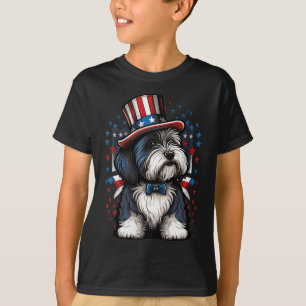 4th Of July Patriotic Bearded Collie Dog Us Flag  T-Shirt