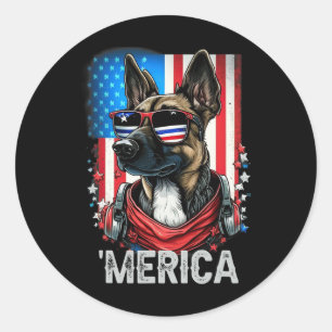 4th Of July Patriotic Belgian Malinois Dog Merica Classic Round Sticker