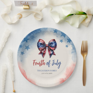 4th of July Patriotic Bow BBQ Party Paper Plate