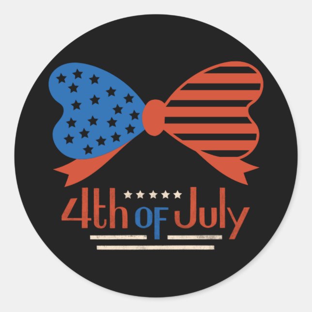 "4th of July" Patriotic Bow Design Custom Classic Round Sticker (Front)