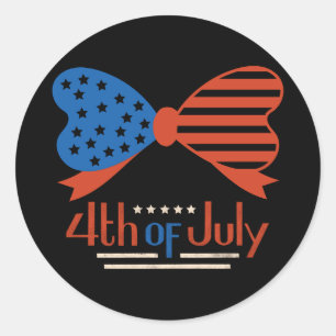 "4th of July" Patriotic Bow Design Custom Classic Round Sticker