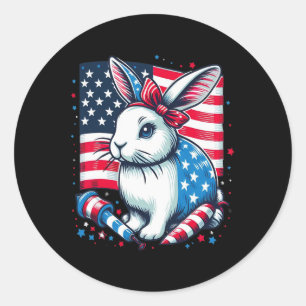 4th Of July Patriotic Bunny Usa American Flag Rabb Classic Round Sticker