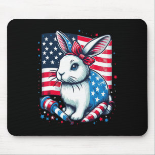 4th Of July Patriotic Bunny Usa American Flag Rabb Mouse Mat