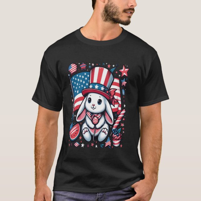 4th Of July Patriotic Bunny USA American Flag Rabb T-Shirt (Front)
