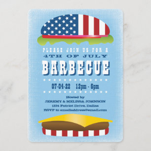 4th of July Patriotic Burger Barbecue Invitation