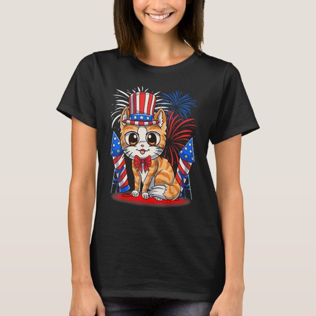 4th of July Patriotic Cat  American Flag Meowica C T-Shirt (Front)
