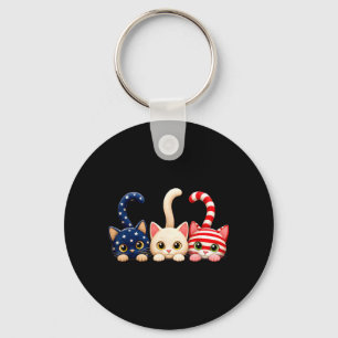 4th Of July Patriotic Cat Usa Aamerican Flag Key Ring