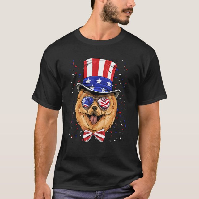 4th of July Patriotic Chow Chow American USA Flag  T-Shirt (Front)