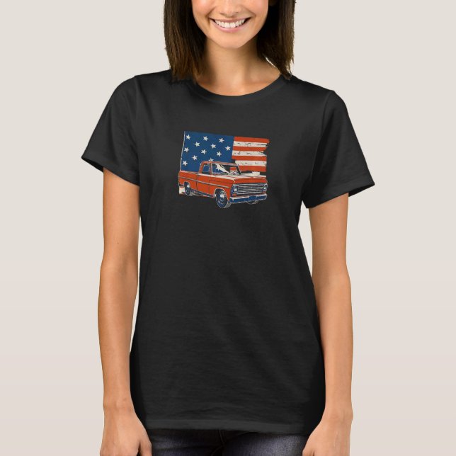 4th Of July Patriotic Classic 1967 Pickup Truck Fl T-Shirt (Front)