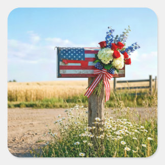 4th of July Patriotic Country Mailbox Square Sticker