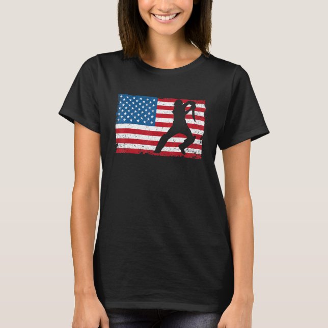 4th Of July Patriotic Cricketer American Flag Cric T-Shirt (Front)