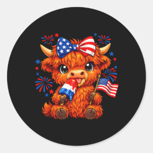 4th Of July Patriotic Cut Highland Cow Popsicle Classic Round Sticker