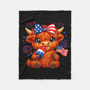 4th Of July Patriotic Cut Highland Cow Popsicle Fleece Blanket