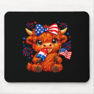4th Of July Patriotic Cut Highland Cow Popsicle Mouse Mat