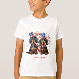  4th of July Patriotic Dachshund American Flag Kid T-Shirt