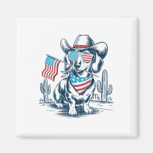 4th Of July Patriotic Dachshund Cowboy Dog Usa Fla Magnet