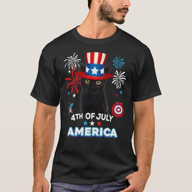 4th Of July Patriotic Day Black Cat Independence D T-Shirt (Front)