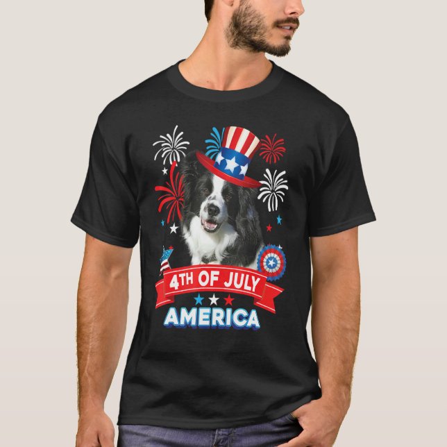4th Of July Patriotic Day Border Collie Dog Indepe T-Shirt (Front)
