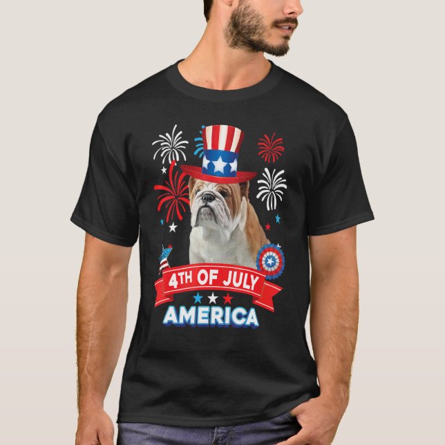 4th Of July Patriotic Day Bulldog Dog Independence T-Shirt (Front)