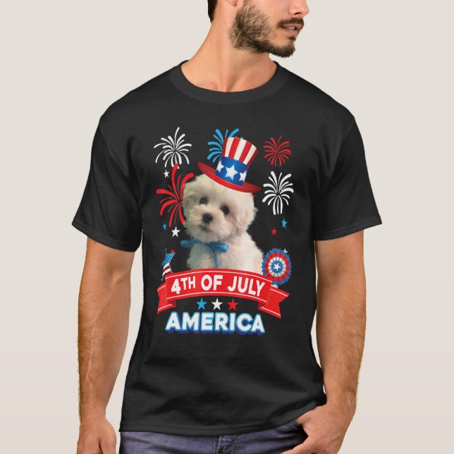 4th Of July Patriotic Day Coton De Tulear Dog Inde T-Shirt (Front)