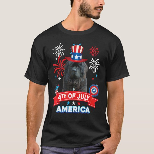 4th Of July Patriotic Day Newfoundland Dog Indepen T-Shirt (Front)