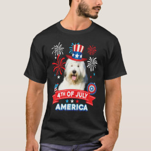 4th Of July Patriotic Day Old English Sheepdog Dog T-Shirt