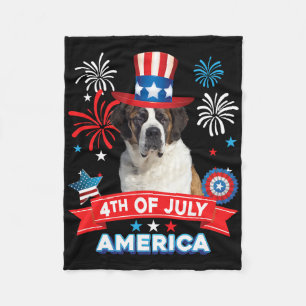 4th Of July Patriotic Day St. Bernard Dog Independ Fleece Blanket