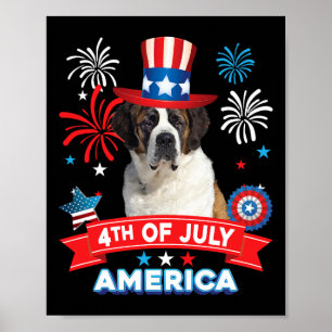 4th Of July Patriotic Day St. Bernard Dog Independ Poster