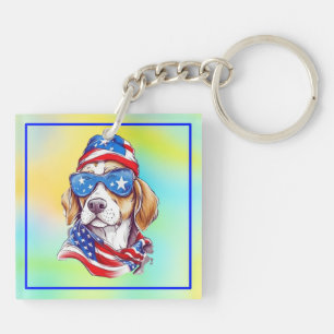 4th Of July Patriotic Dog Design Key Ring