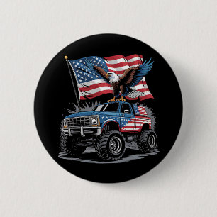 4th Of July Patriotic Eagle Monster Truck American 6 Cm Round Badge