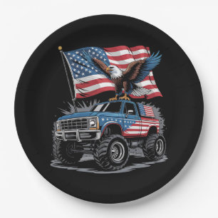 4th Of July Patriotic Eagle Monster Truck American Paper Plate