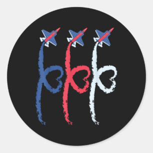 4th Of July Patriotic Fighter Heart Aeroplane Usa  Classic Round Sticker