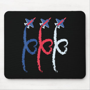 4th Of July Patriotic Fighter Heart Aeroplane Usa Mouse Mat