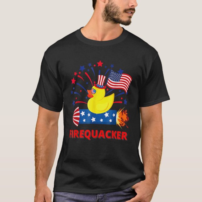 4th Of July Patriotic Firecracker Rubber Duck Fire T-Shirt (Front)