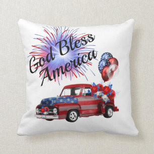 4th of July Patriotic Fireworks Red White and Blue Cushion