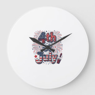 4th of July Patriotic Fireworks Vintage Shirt Desi Large Clock