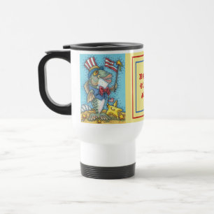 4TH OF JULY PATRIOTIC FISH & STARFISH TRAVEL MUG