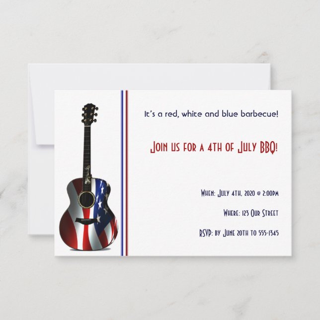 4th of July Patriotic Flag Guitar Invitation (Front)