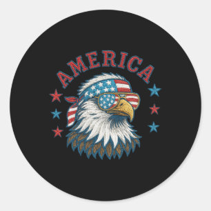 4th Of July Patriotic Freedom Faux Embroidery Amer Classic Round Sticker