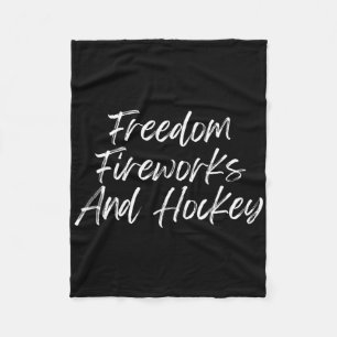 4th Of July Patriotic Freedom Fireworks Hockey Fai Fleece Blanket