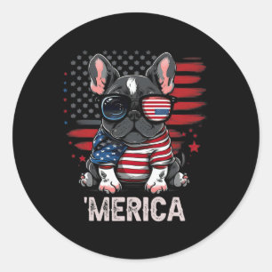 4th Of July Patriotic Frenchie Dog Merica Classic Round Sticker