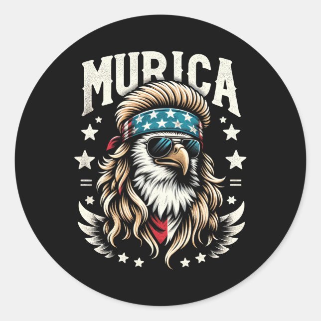 4th Of July Patriotic Funny Eagle July 4th Usa Mur Classic Round Sticker (Front)